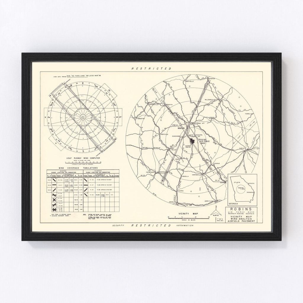 Vintage Map of the Robins Air Force Base Vicinity, 1952