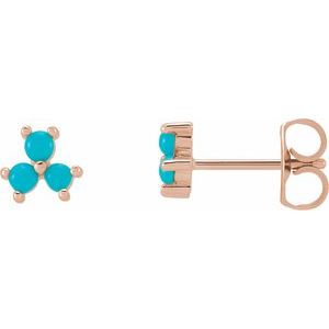 14K Rose Gold Turquoise Three-Stone Cabochon Earrings