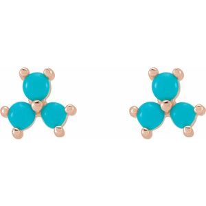 14K Rose Gold Turquoise Three-Stone Cabochon Earrings