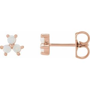 14K Rose Gold White Opal Three-Stone Cabochon Earrings