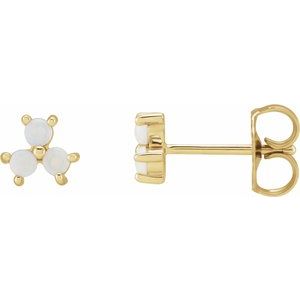 14K Yellow Gold White Opal Three-Stone Cabochon Earrings