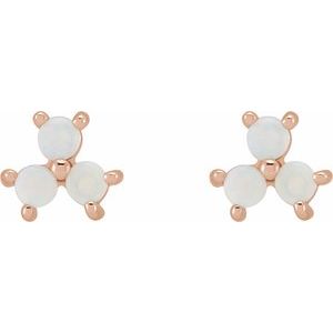 14K Rose Gold White Opal Three-Stone Cabochon Earrings