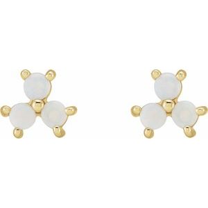 14K Yellow Gold White Opal Three-Stone Cabochon Earrings