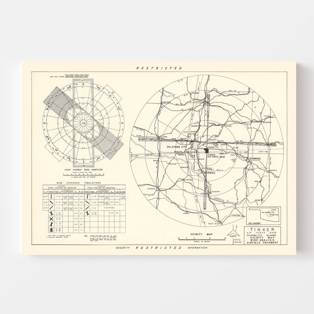 Vintage Map of the Tinker Air Force Base Vicinity, 1952