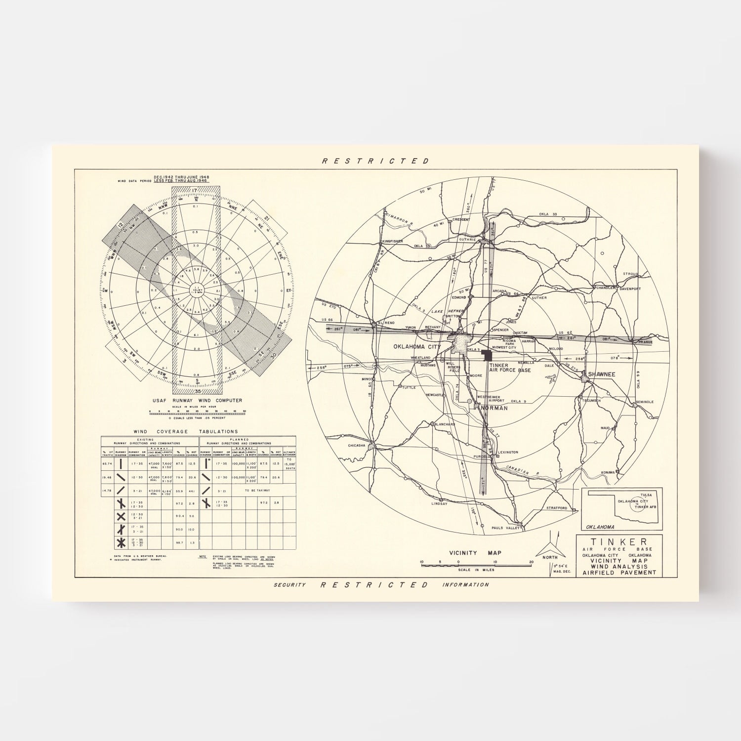 Vintage Map of the Tinker Air Force Base Vicinity, 1952