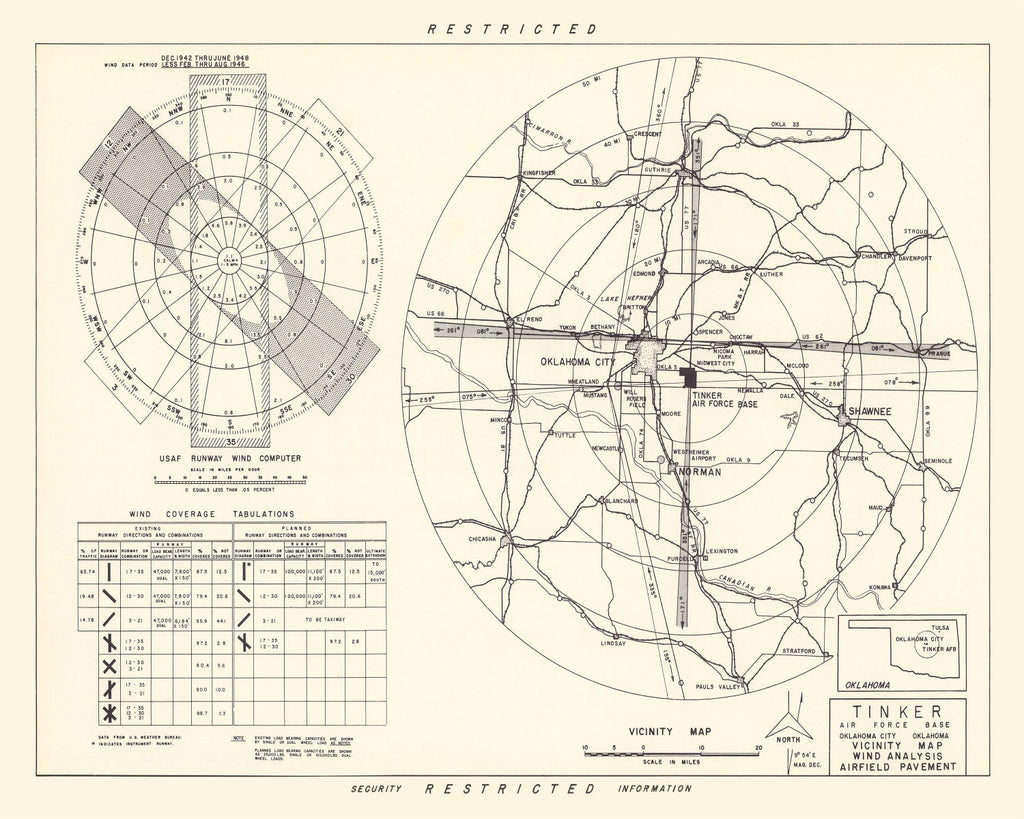 Vintage Map of the Tinker Air Force Base Vicinity, 1952