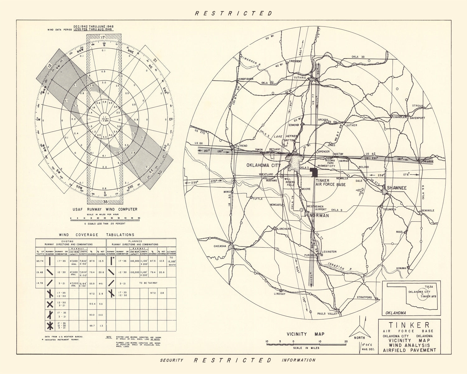 Vintage Map of the Tinker Air Force Base Vicinity, 1952