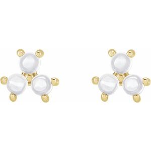 14K Yellow Gold Rainbow Moonstone Three-Stone Cabochon Earrings