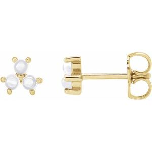 14K Yellow Gold Rainbow Moonstone Three-Stone Cabochon Earrings