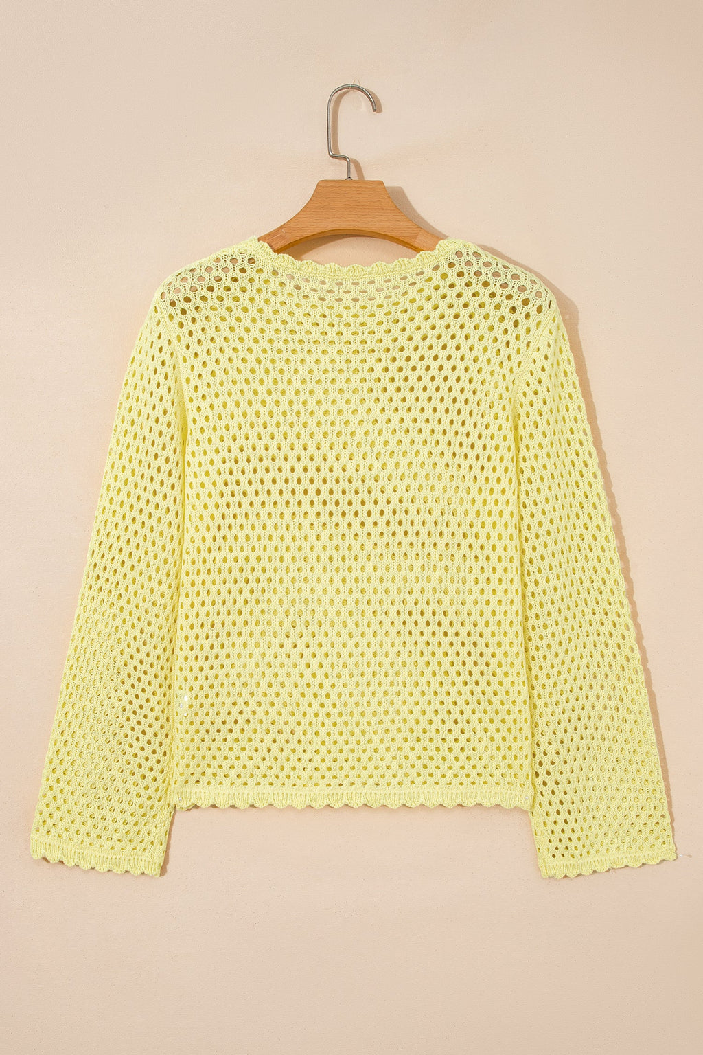 Scalloped Trim Hollow Out Knit Long Sleeve Top