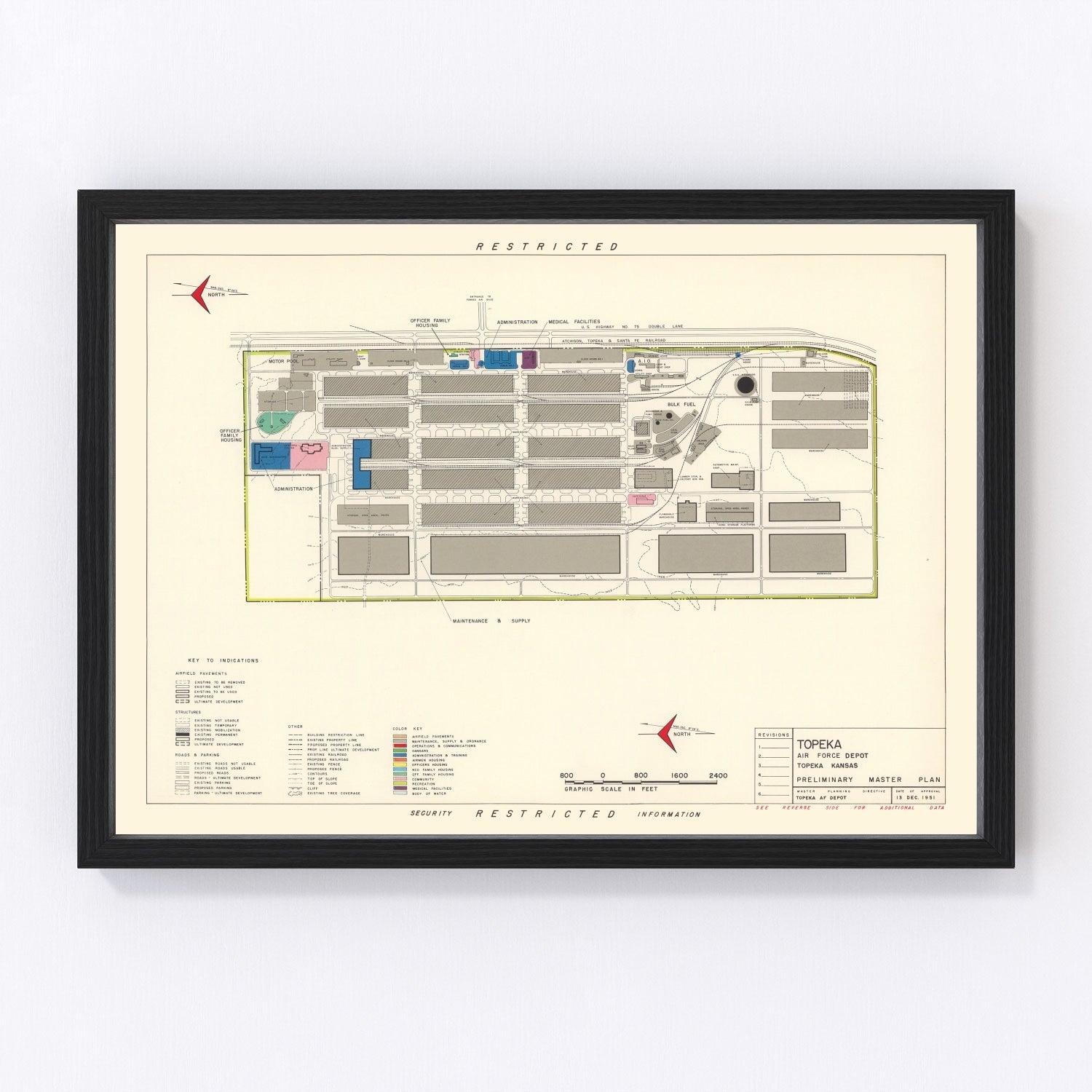 Vintage Map of Topeka Air Force Depot, 1951