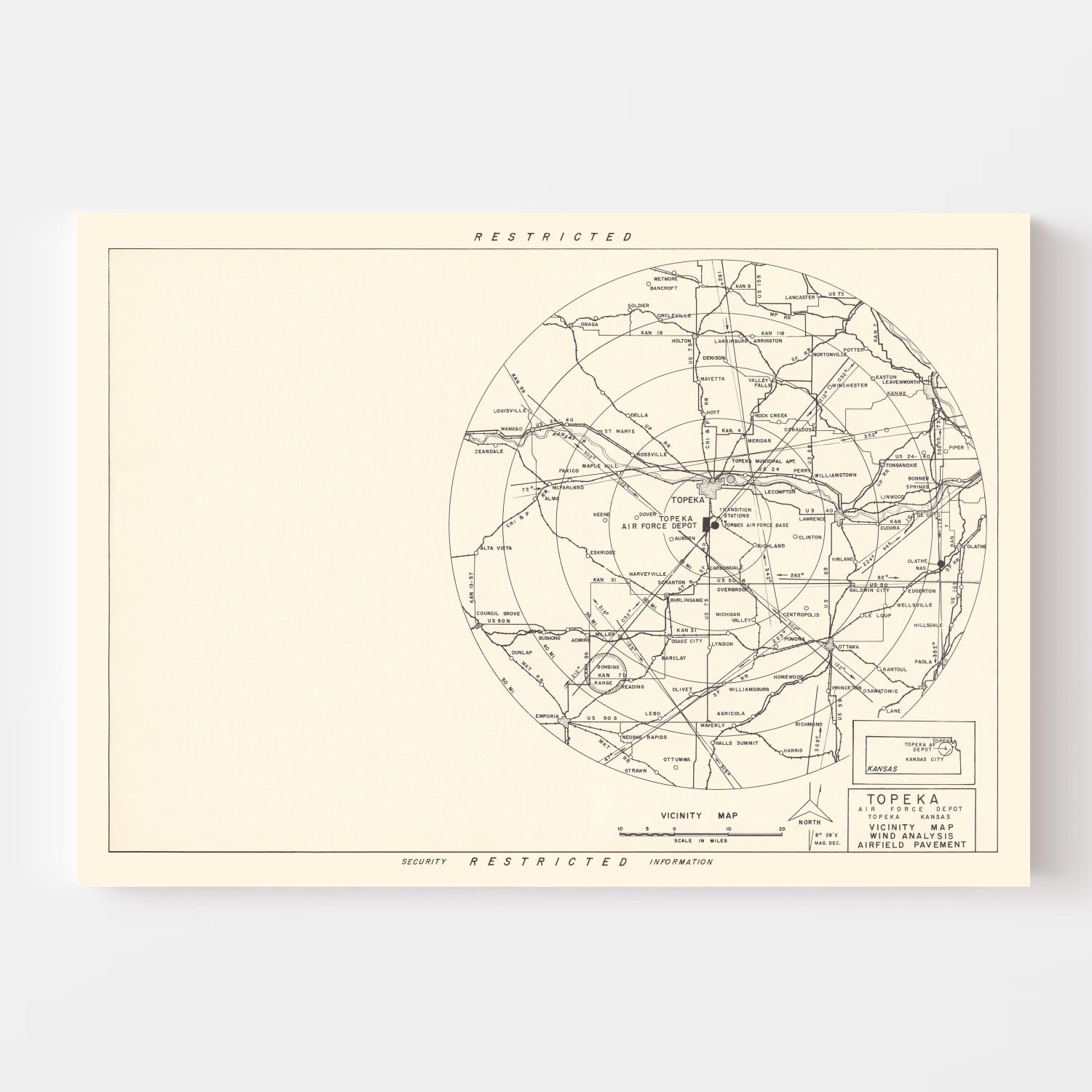 Vintage Map of the Topeka Air Force Depot Vicinity, 1951