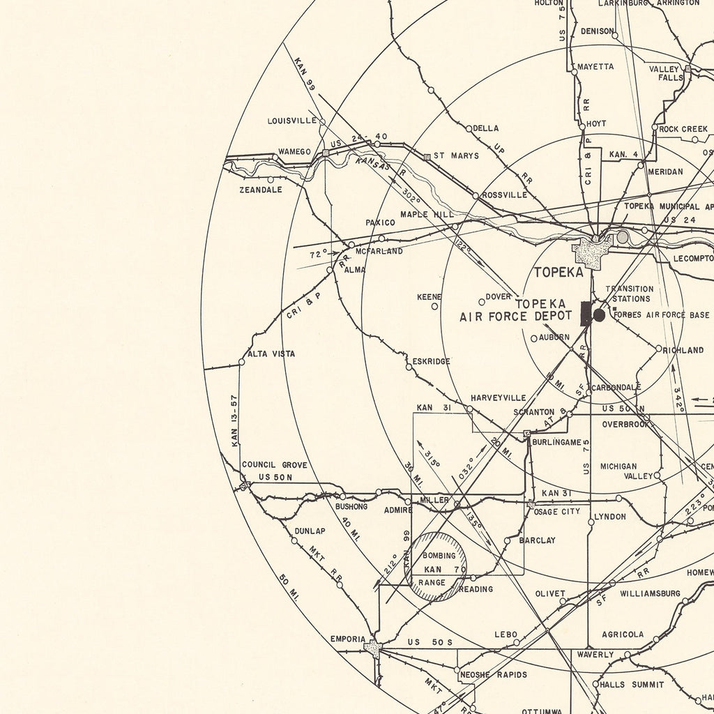 Vintage Map of the Topeka Air Force Depot Vicinity, 1951