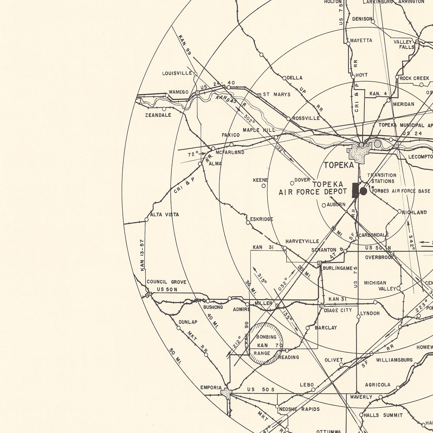 Vintage Map of the Topeka Air Force Depot Vicinity, 1951