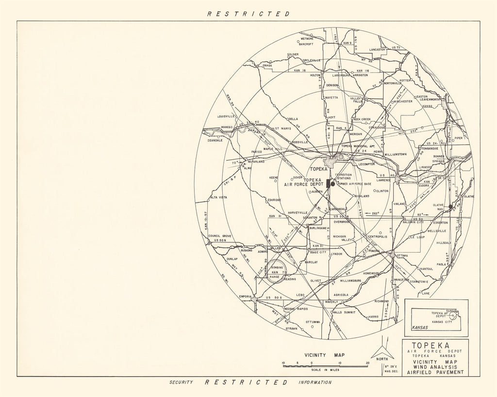Vintage Map of the Topeka Air Force Depot Vicinity, 1951
