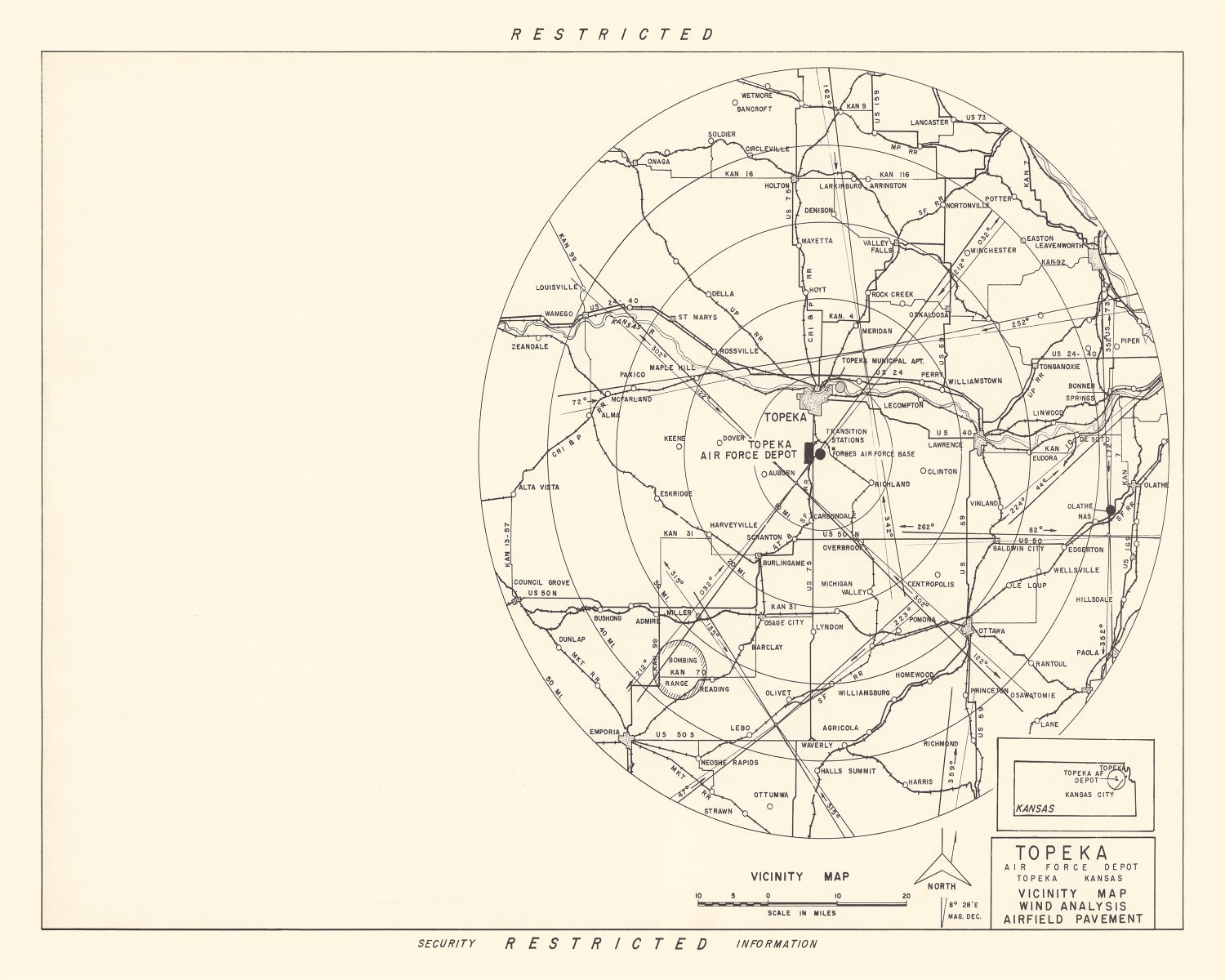 Vintage Map of the Topeka Air Force Depot Vicinity, 1951