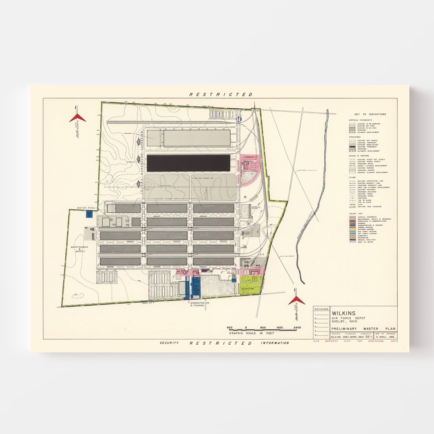 Vintage Map of Wilkins Air Force Depot, 1952