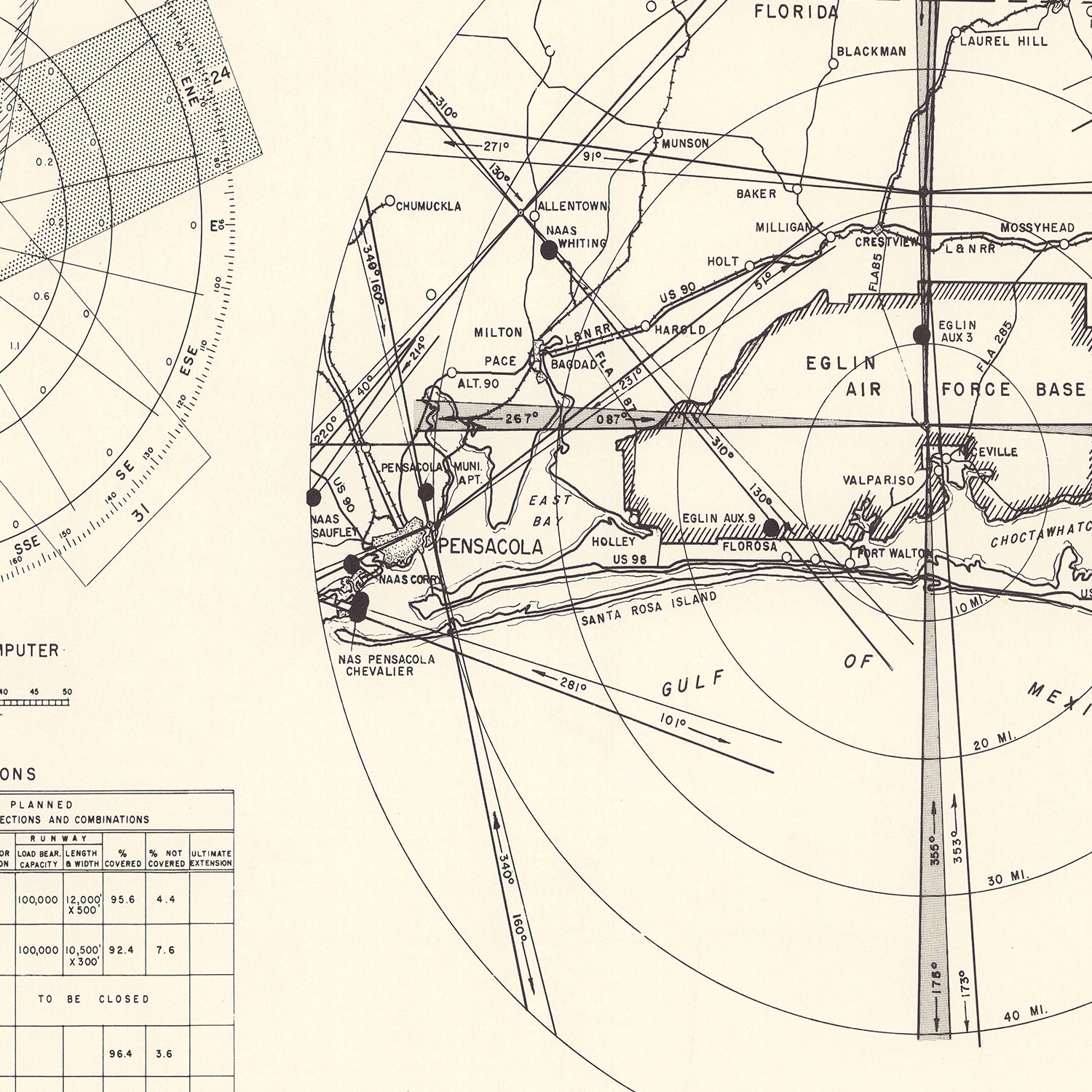 Vintage Map of the Eglin Air Force Base Vicinity, 1952