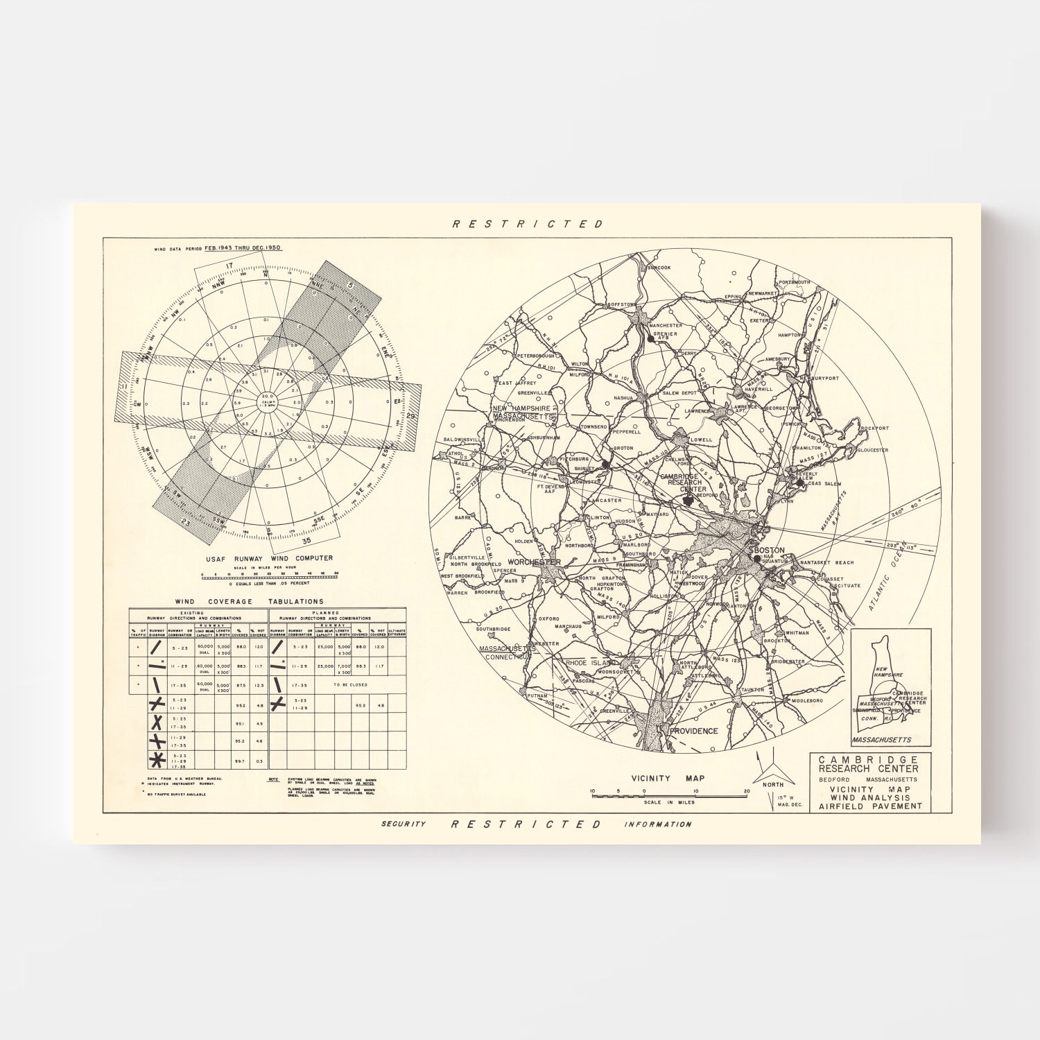 Vintage Map of the Cambridge Research Center Vicinity, 1952