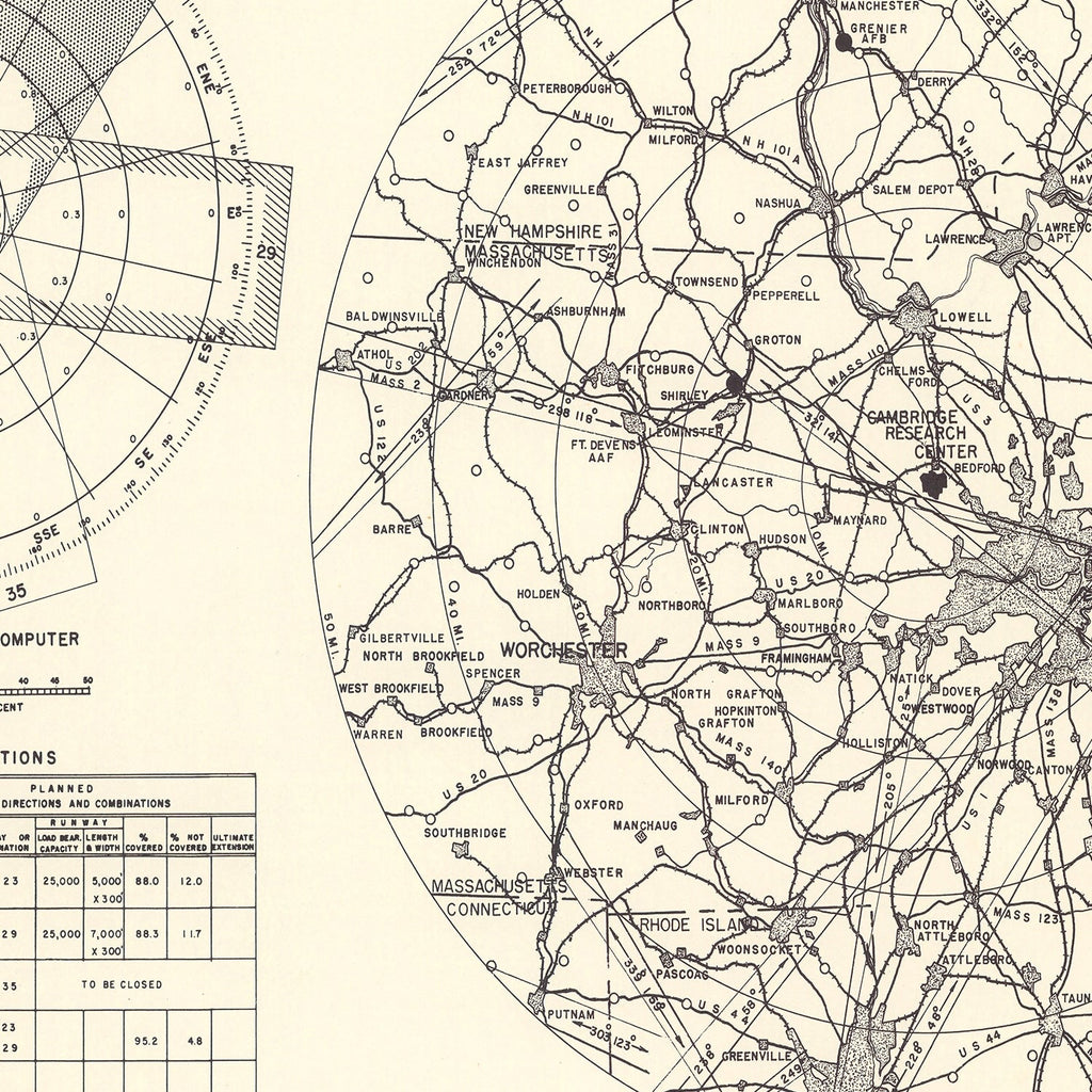Vintage Map of the Cambridge Research Center Vicinity, 1952