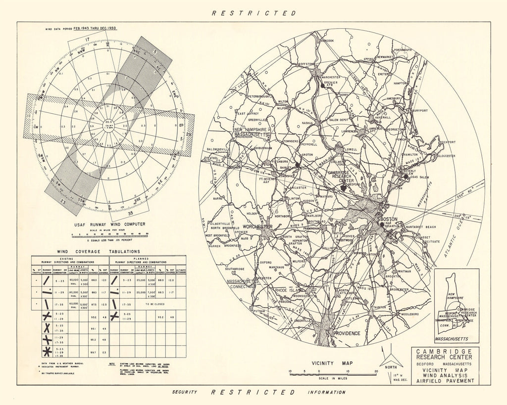 Vintage Map of the Cambridge Research Center Vicinity, 1952