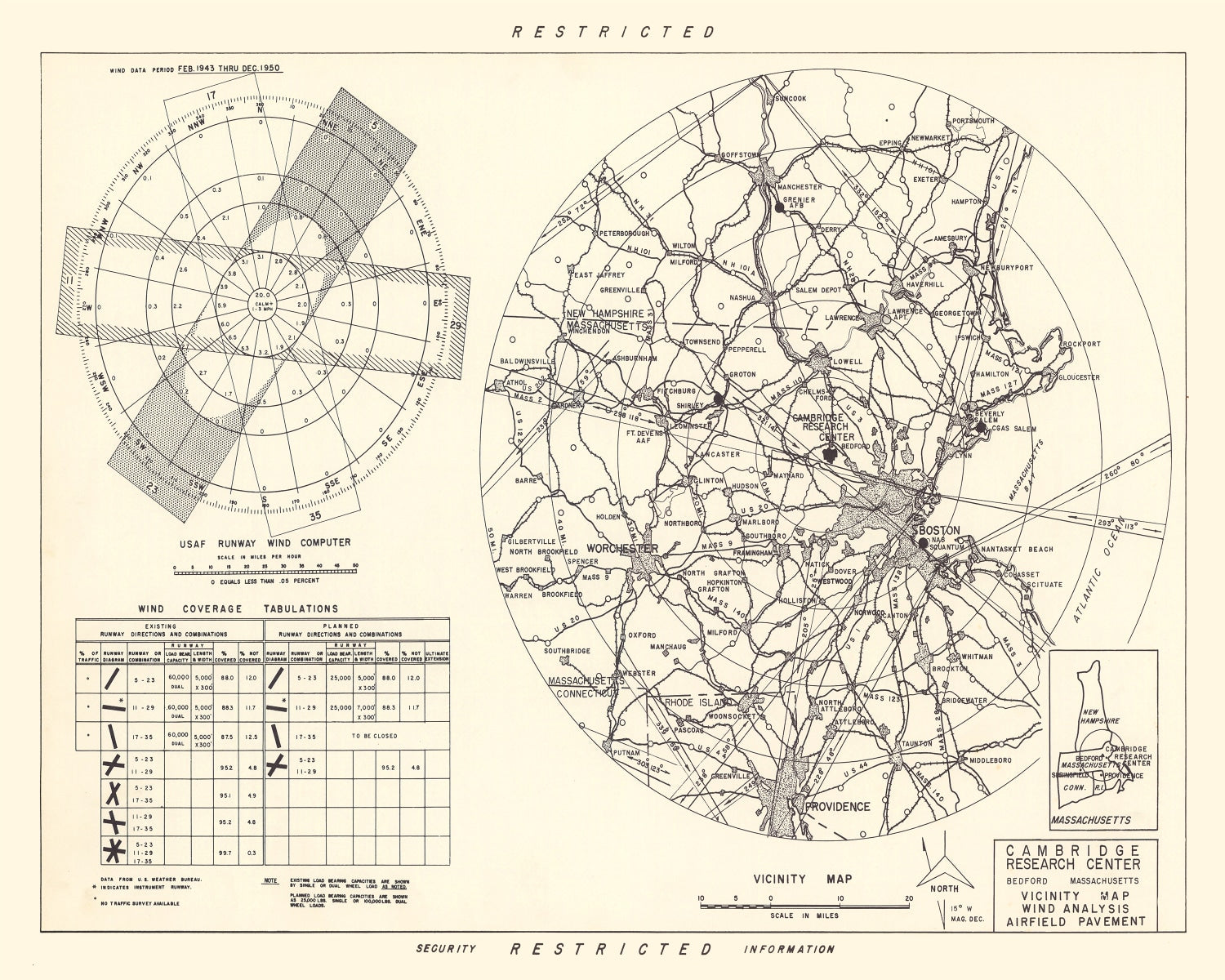 Vintage Map of the Cambridge Research Center Vicinity, 1952