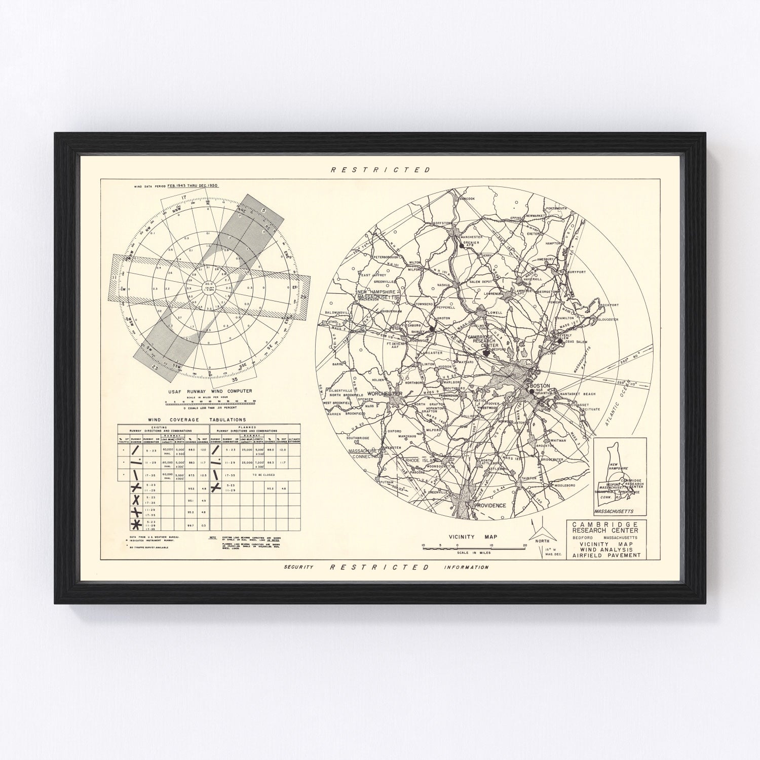 Vintage Map of the Cambridge Research Center Vicinity, 1952