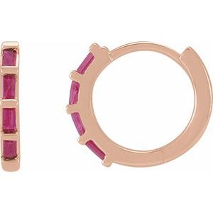 14K Rose Gold  Natural Ruby Huggie Earrings