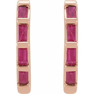 14K Rose Gold  Natural Ruby Huggie Earrings – image 2