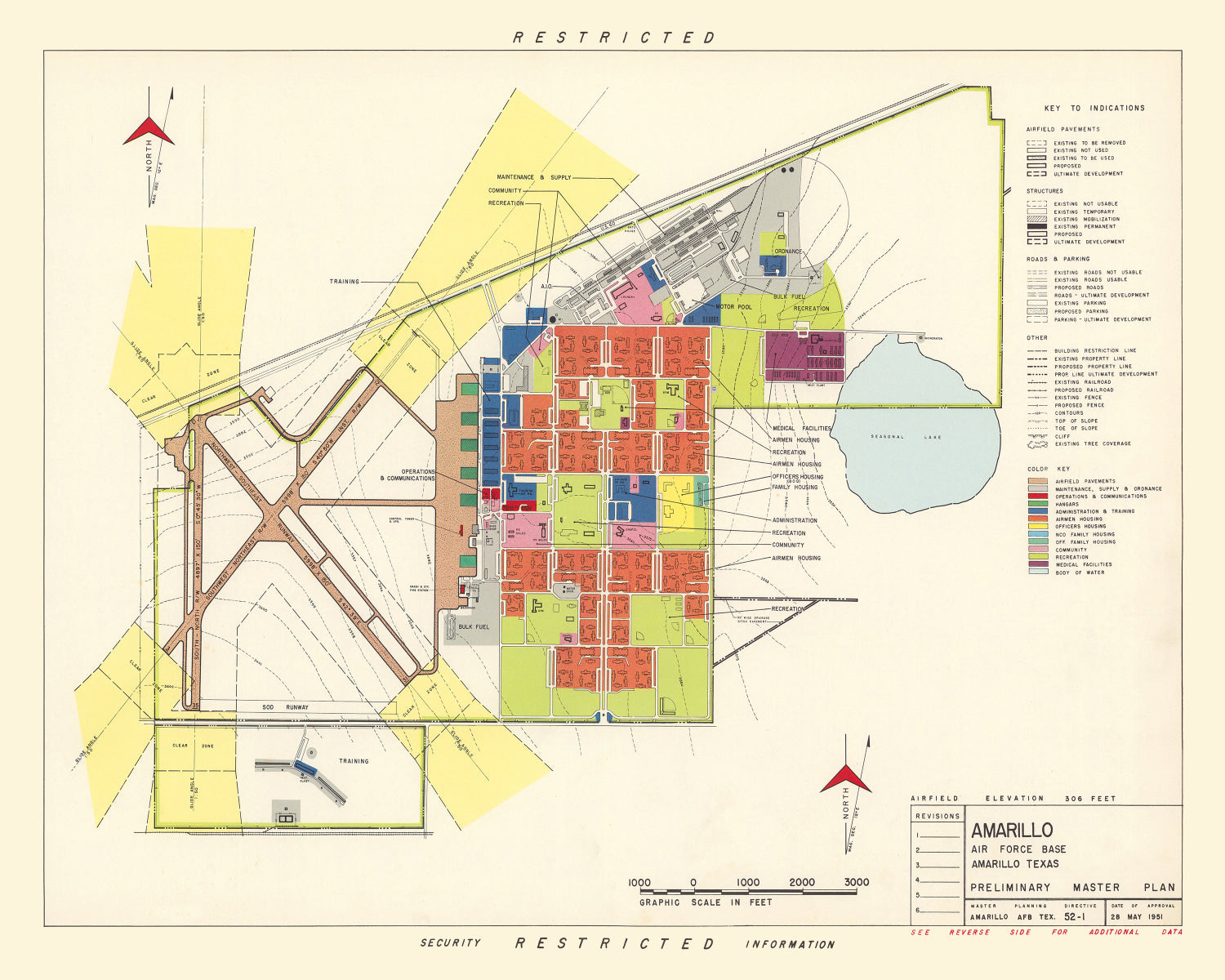 Vintage Map of Amarillo Air Force Base, 1952