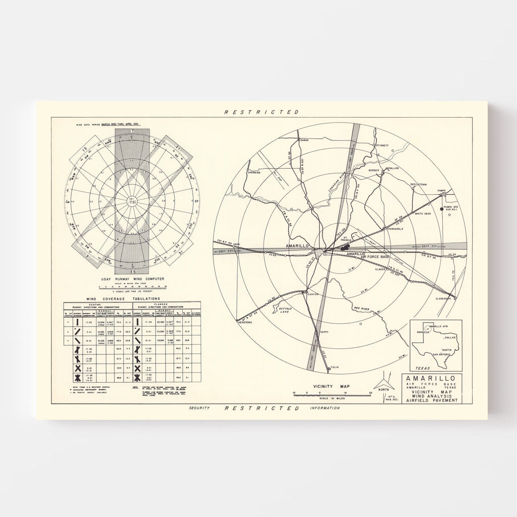Vintage Map of the Amarillo Air Force Base Vicinity, 1952