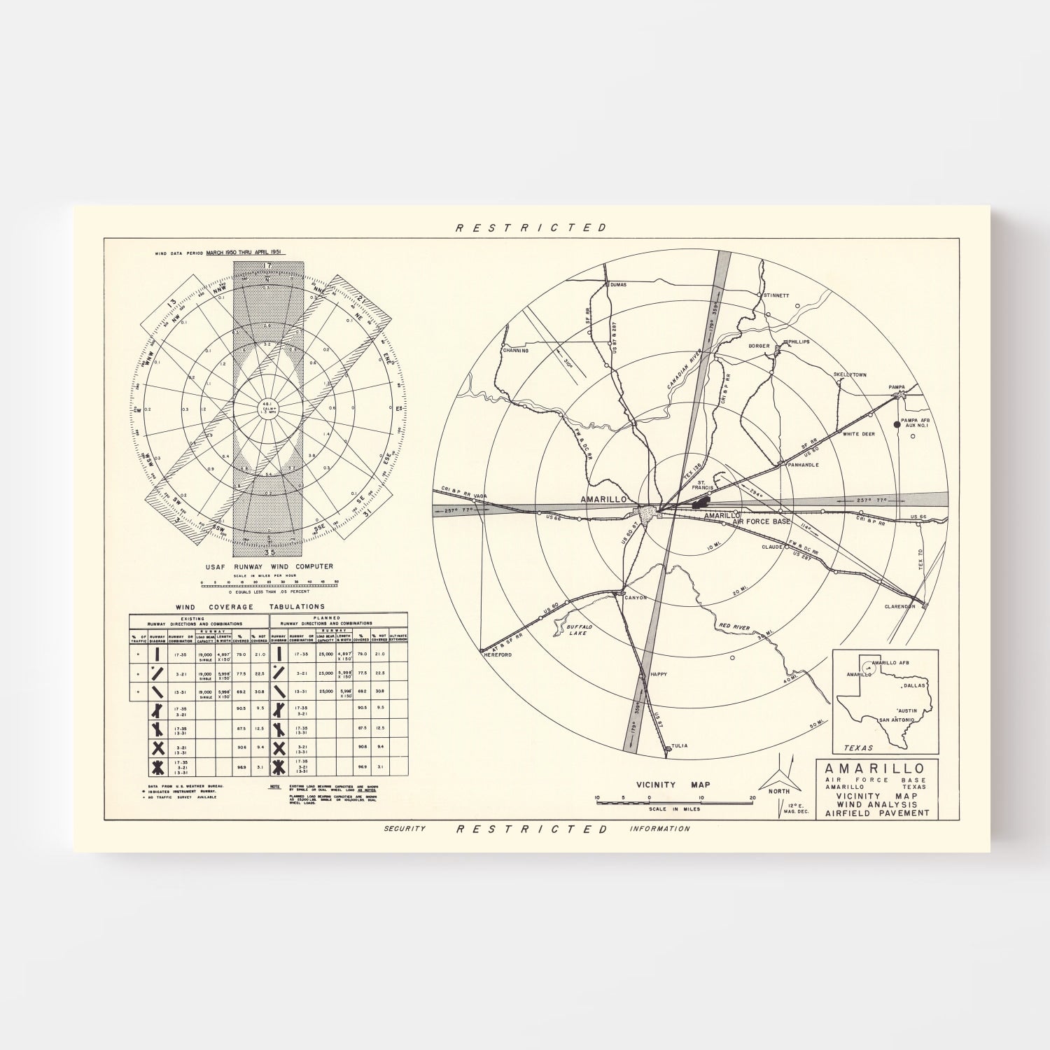 Vintage Map of the Amarillo Air Force Base Vicinity, 1952