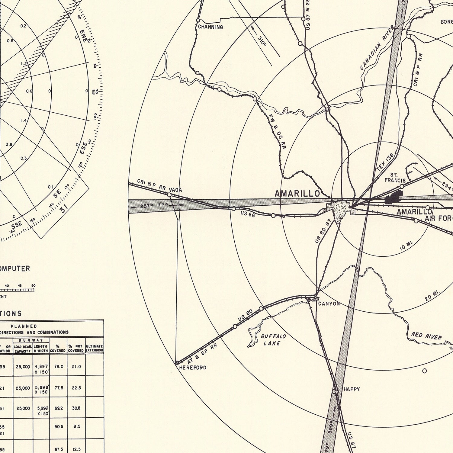 Vintage Map of the Amarillo Air Force Base Vicinity, 1952