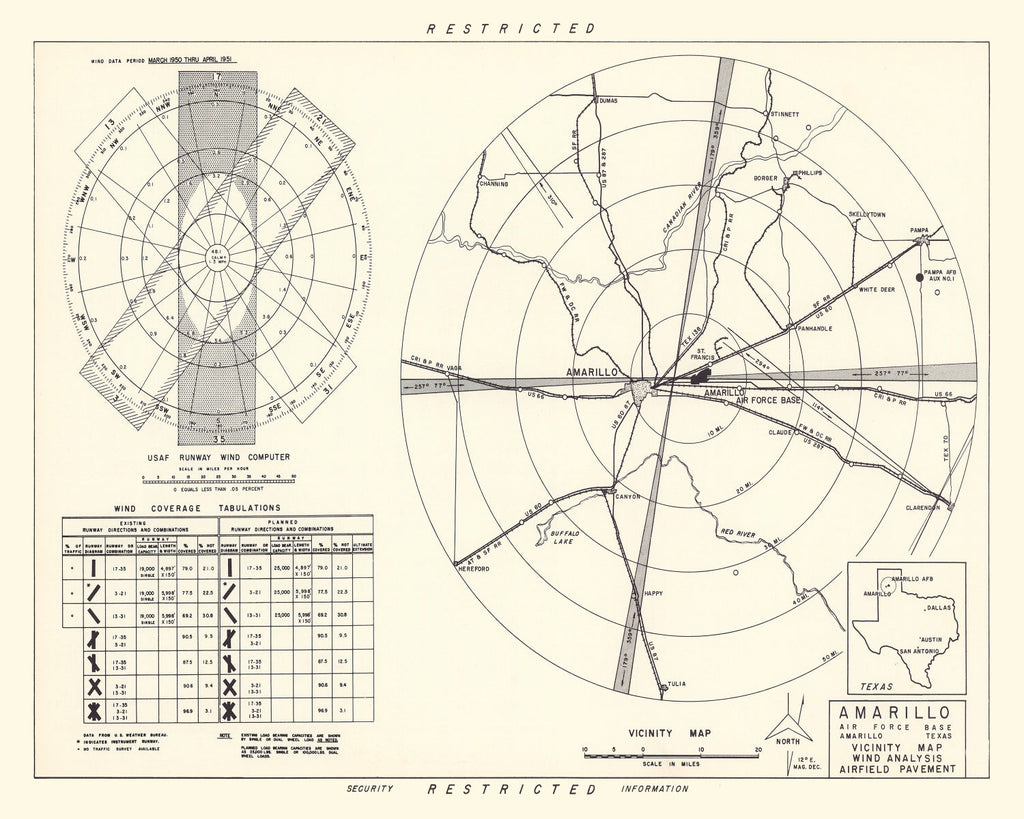 Vintage Map of the Amarillo Air Force Base Vicinity, 1952