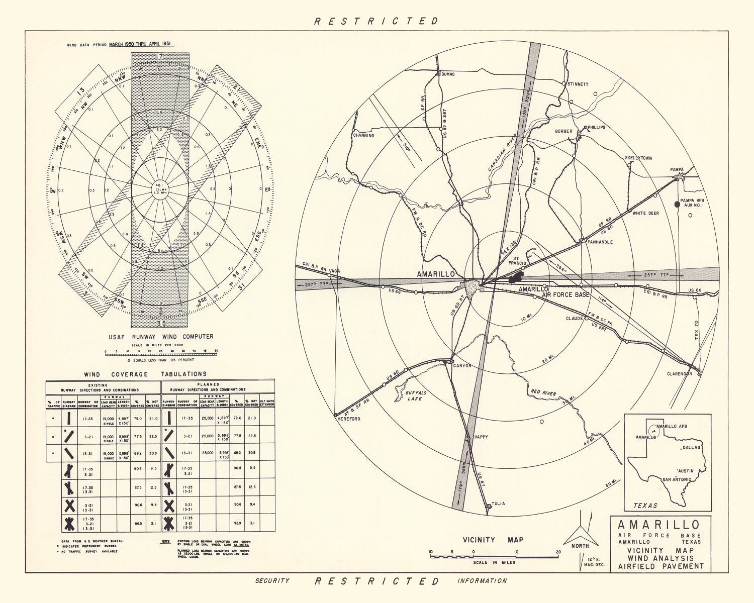 Vintage Map of the Amarillo Air Force Base Vicinity, 1952