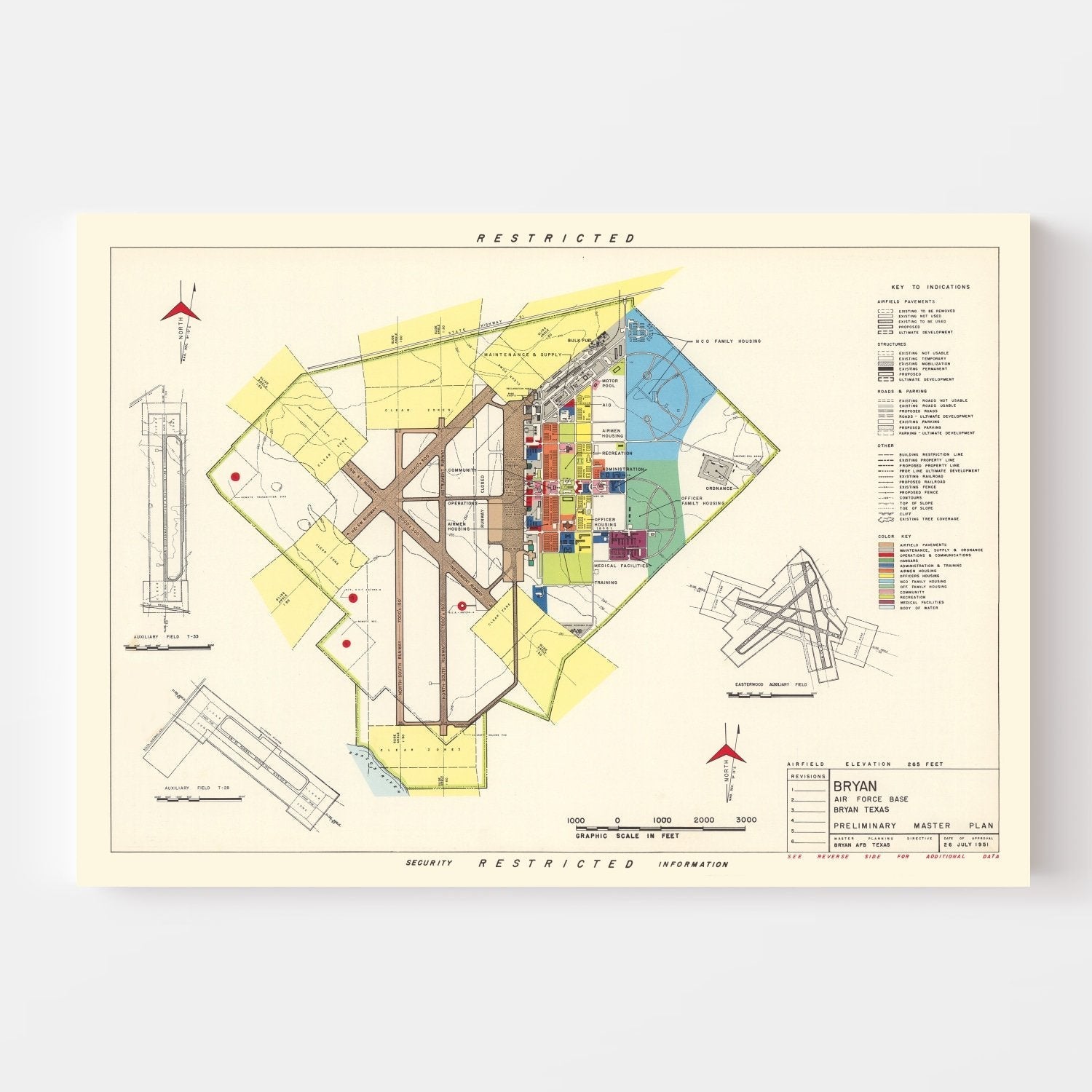 Vintage Map of Bryan Air Force Base, 1951
