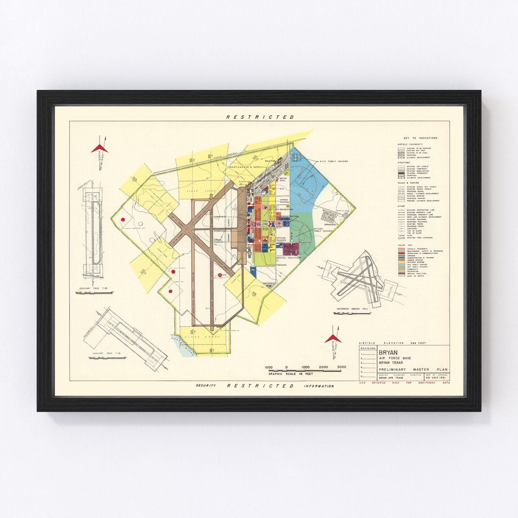 Vintage Map of Bryan Air Force Base, 1951