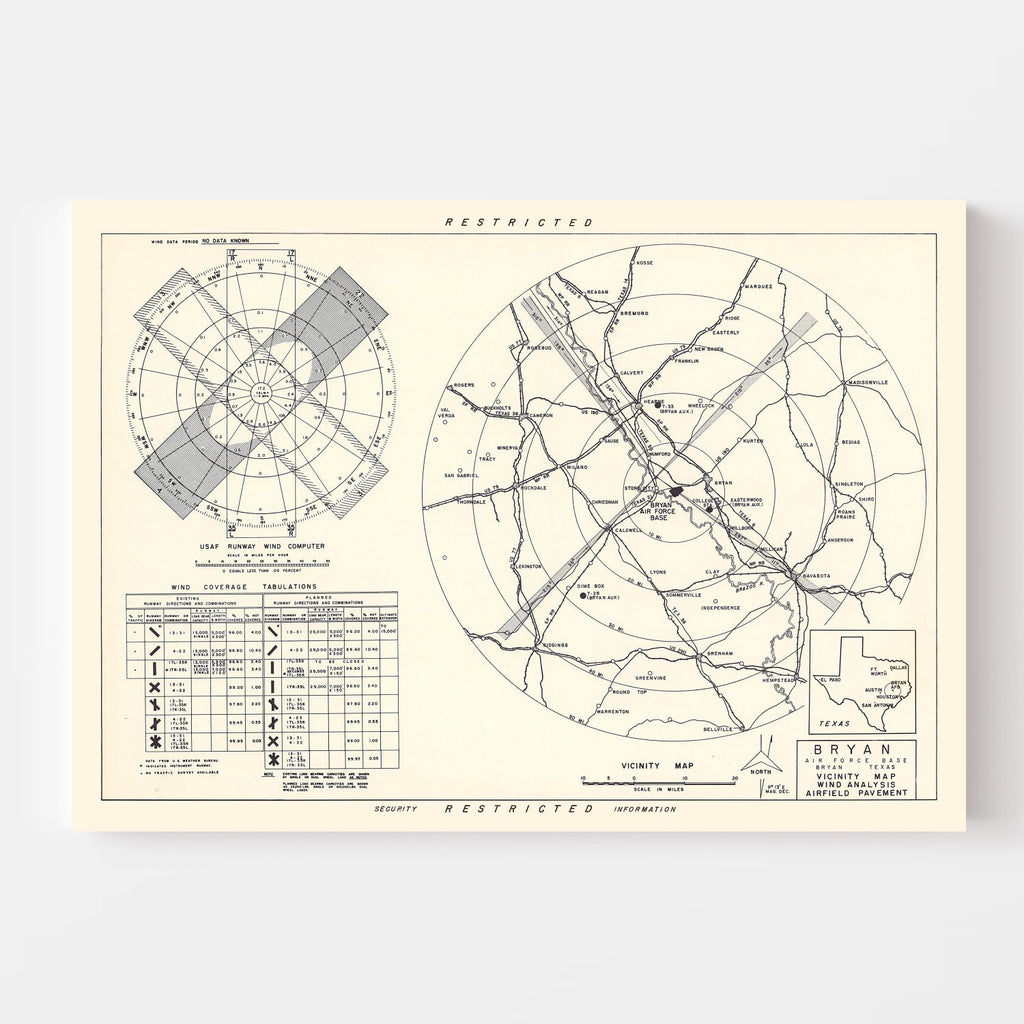 Vintage Map of the Bryan Air Force Base Vicinity, 1951