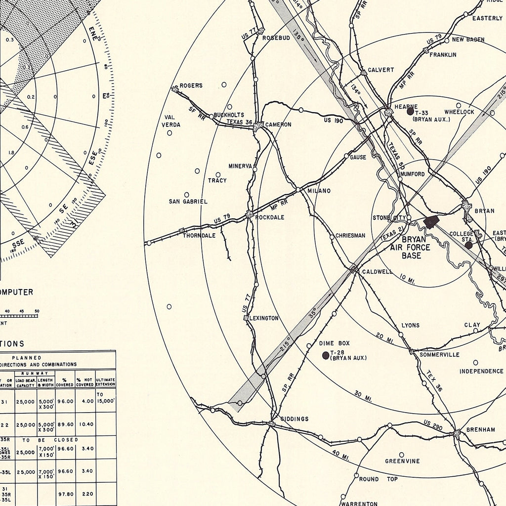 Vintage Map of the Bryan Air Force Base Vicinity, 1951