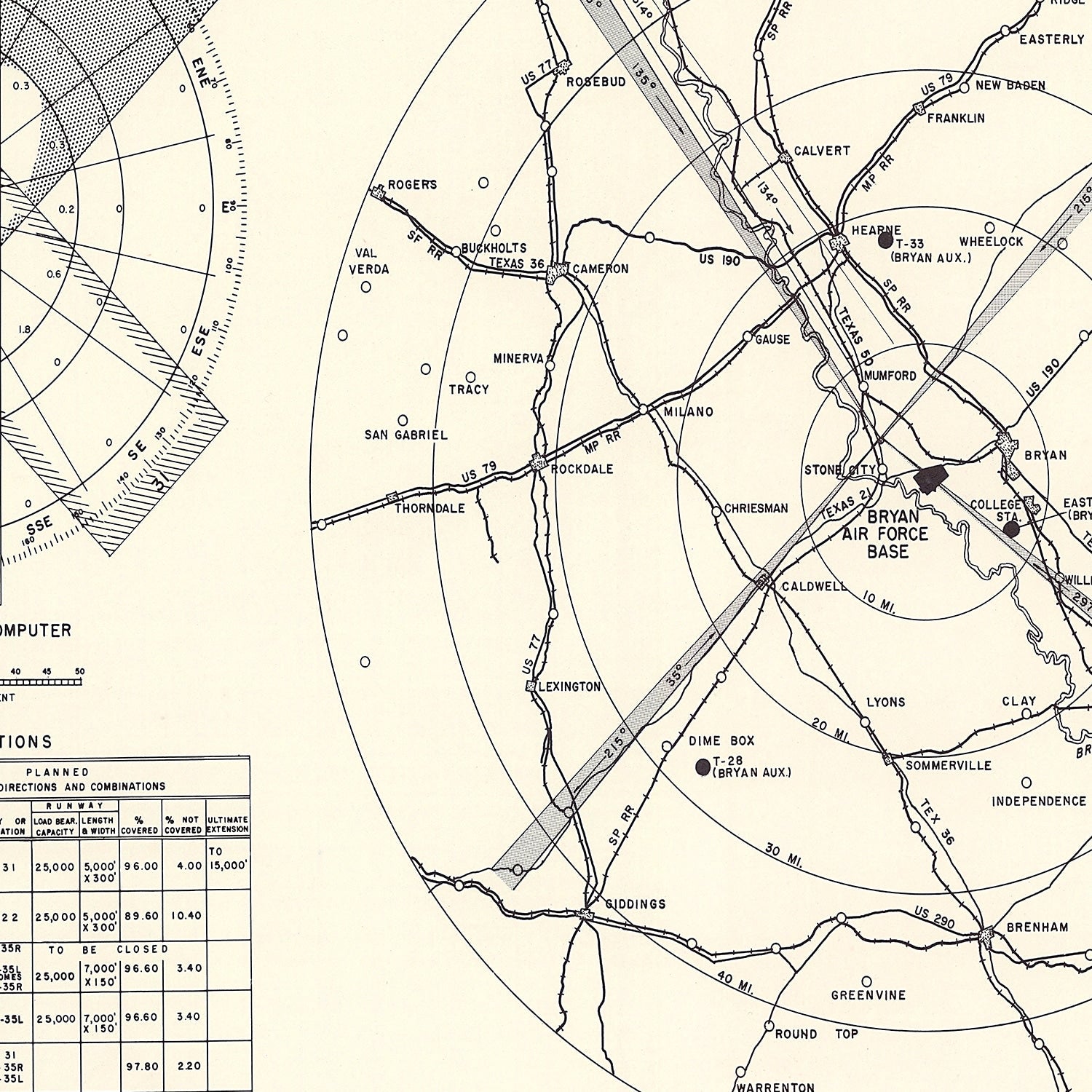 Vintage Map of the Bryan Air Force Base Vicinity, 1951
