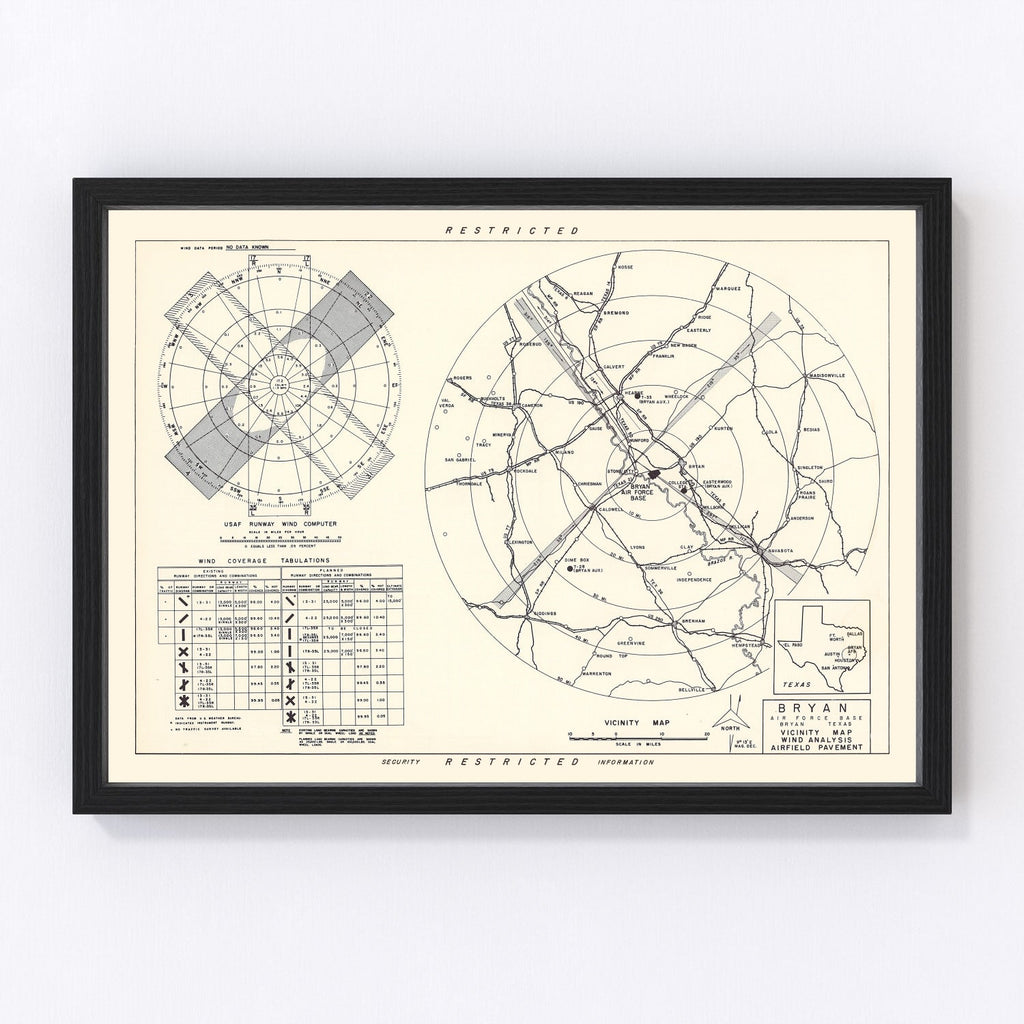 Vintage Map of the Bryan Air Force Base Vicinity, 1951