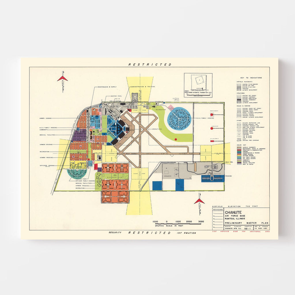 Vintage Map of Chanute Air Force Base, 1951
