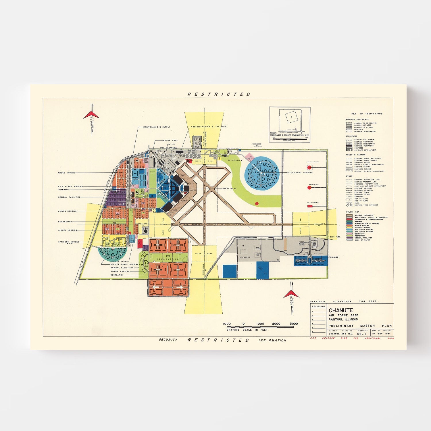 Vintage Map of Chanute Air Force Base, 1951