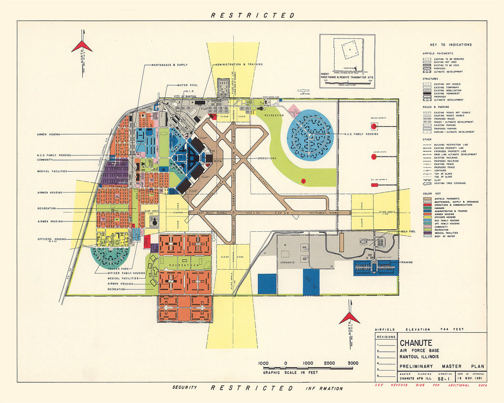 Vintage Map of Chanute Air Force Base, 1951