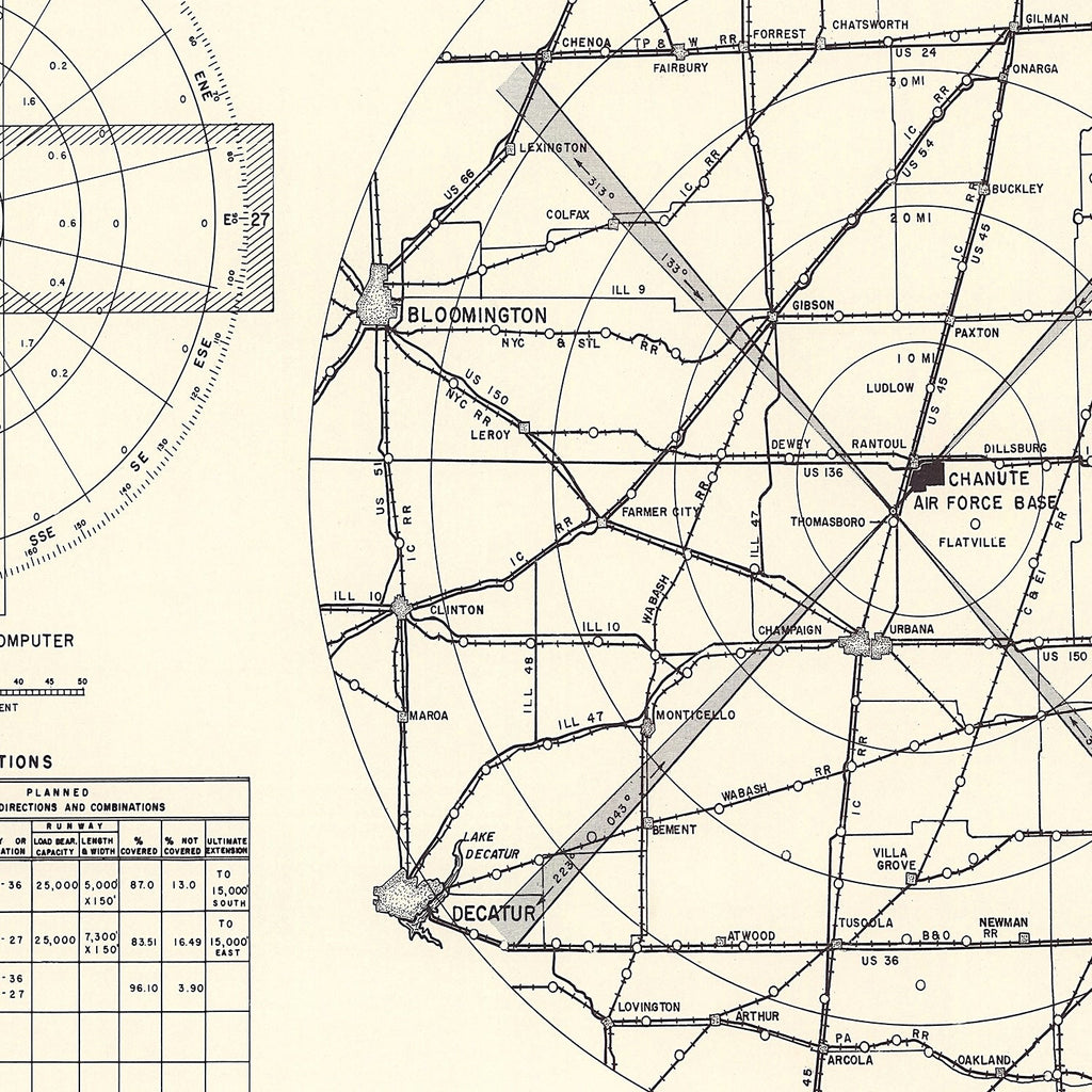 Vintage Map of the Chanute Air Force Base Vicinity, 1951