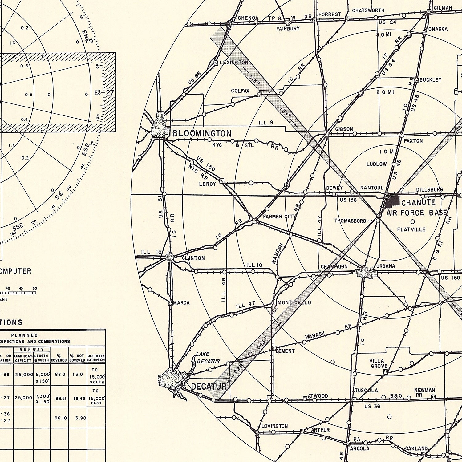 Vintage Map of the Chanute Air Force Base Vicinity, 1951