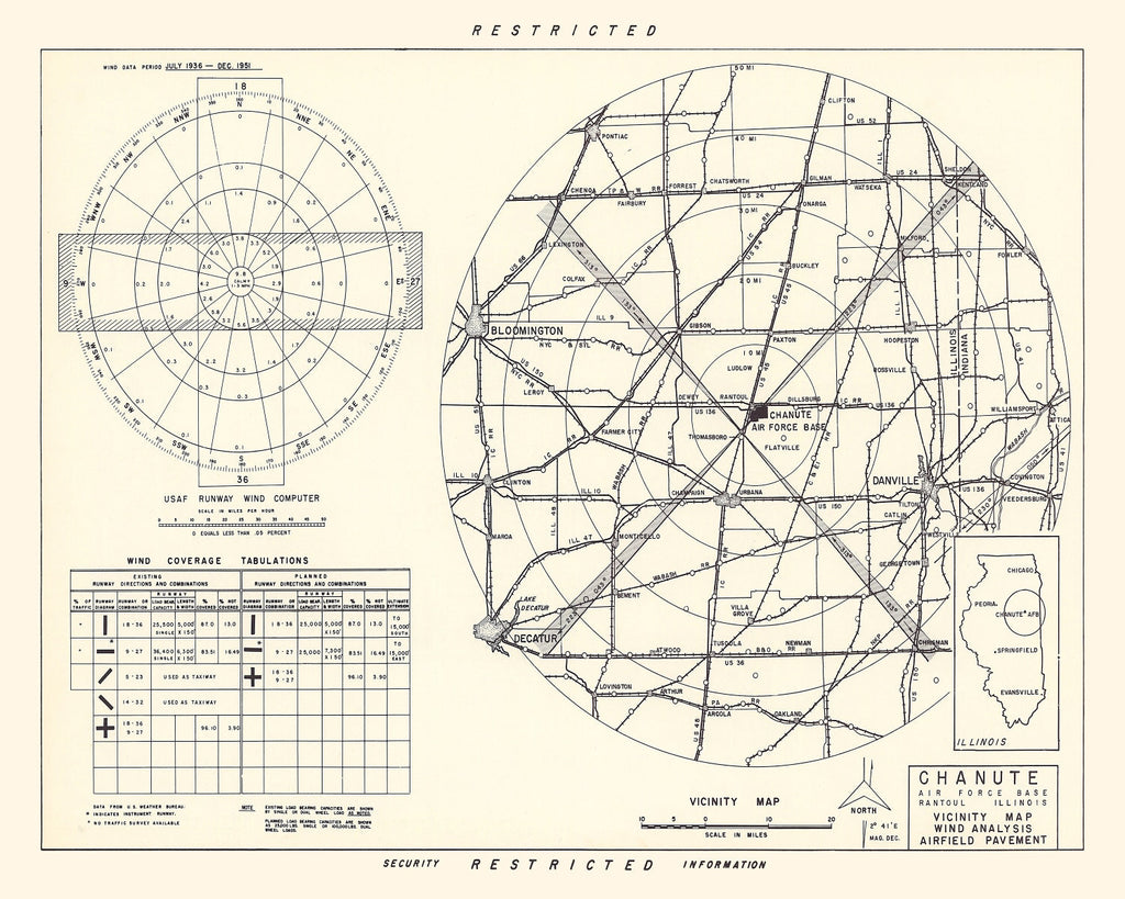 Vintage Map of the Chanute Air Force Base Vicinity, 1951