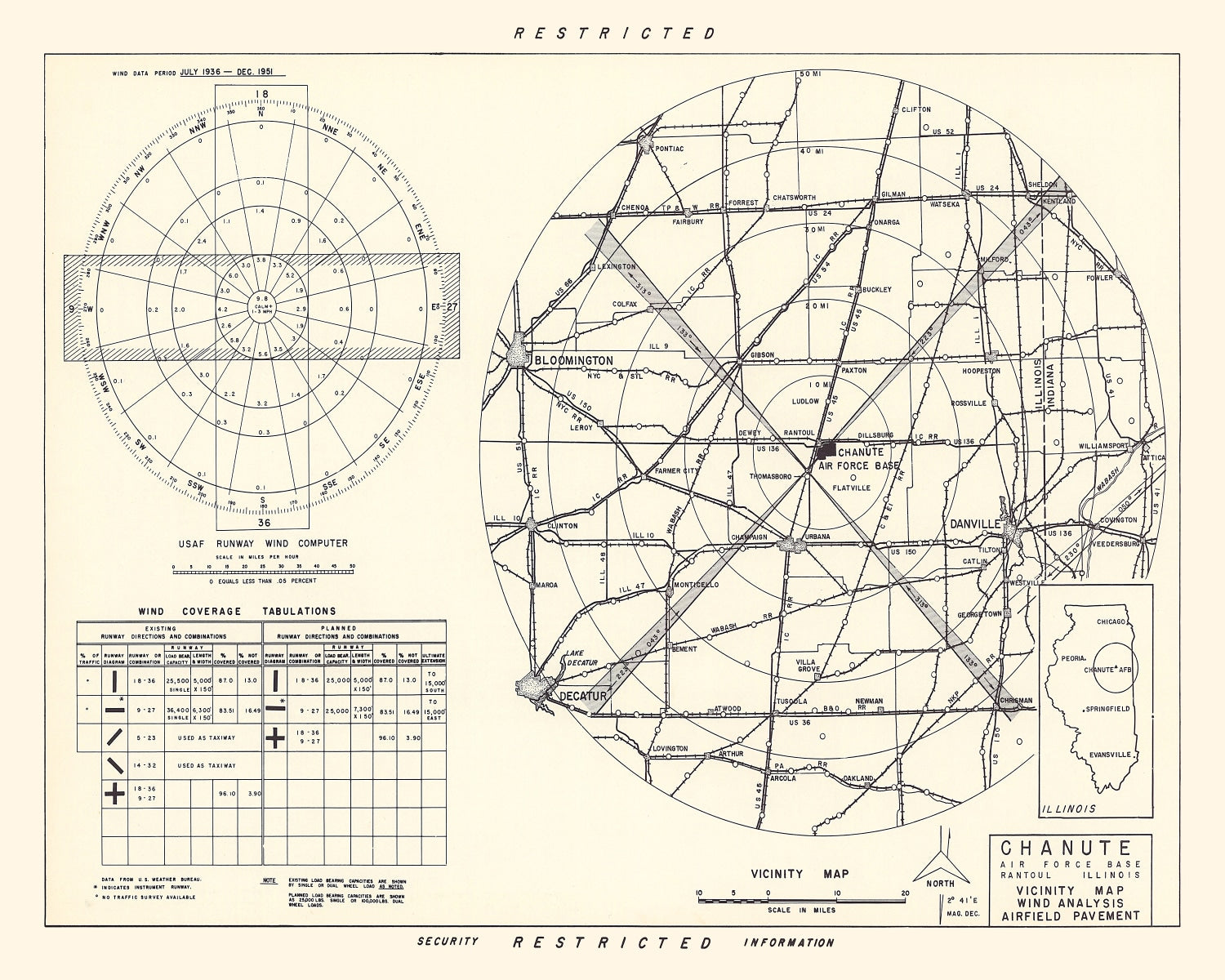 Vintage Map of the Chanute Air Force Base Vicinity, 1951