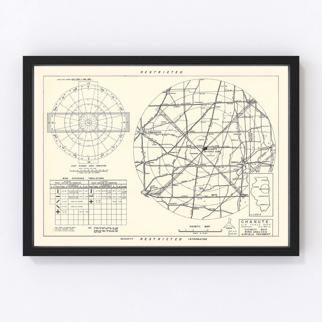 Vintage Map of the Chanute Air Force Base Vicinity, 1951