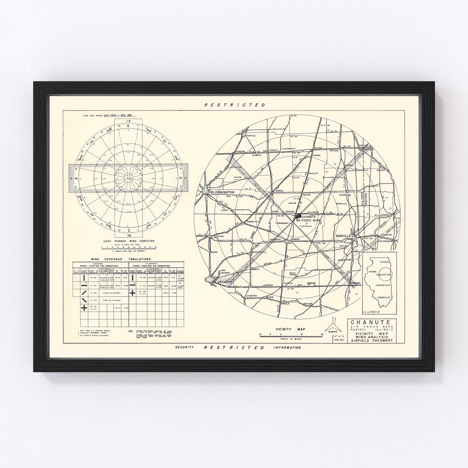 Vintage Map of the Chanute Air Force Base Vicinity, 1951